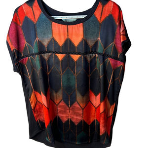 cleo petites colorful geometric cap sleeve blouse size large petite